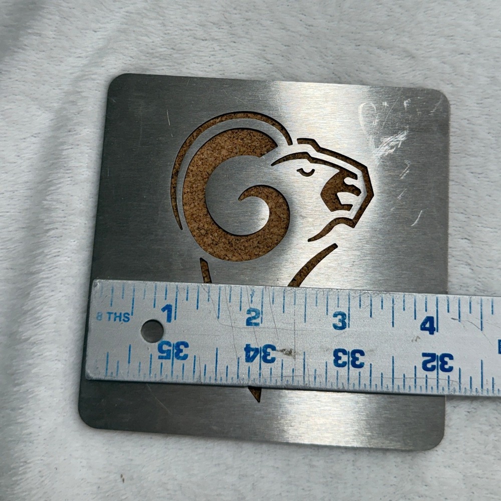 Set of 4 Brushed Stainless Steel LA Rams Boasters Cork Backed Coasters 4x4 - Picture 5 of 6